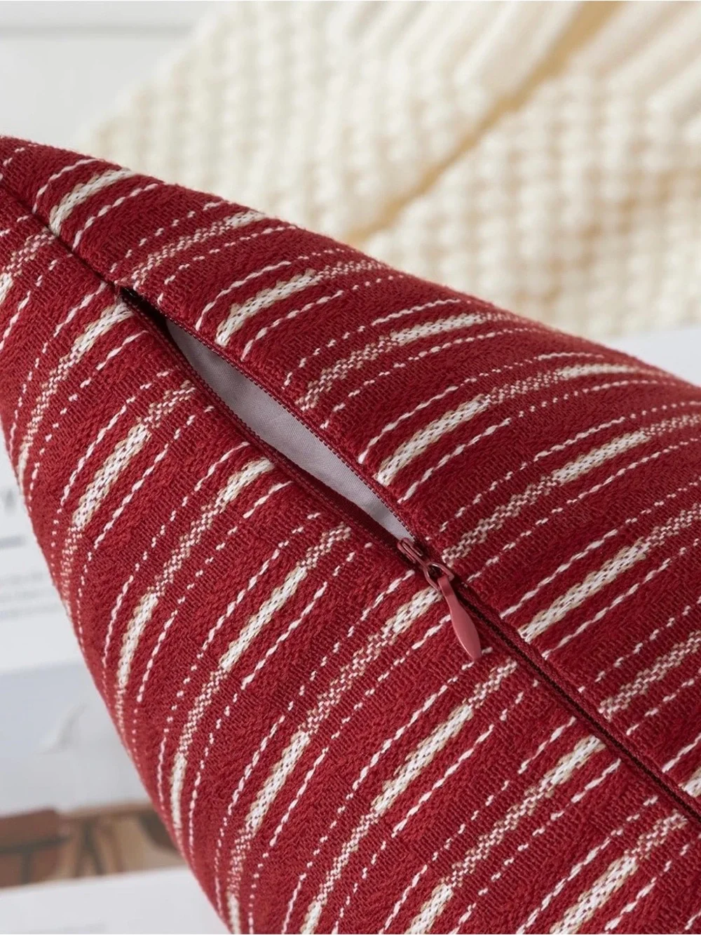 Red Striped Decorative Throw Pillow Cover Set
